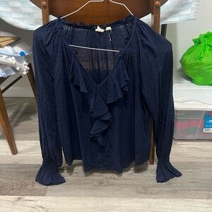Elegant Navy Ruffle Blouse